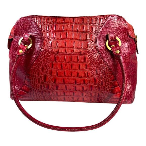 Brahmin Croc Rosetta Merlot Ombre Melbourne Red Leather Satchel Purse Dust Bag - Picture 7 of 12